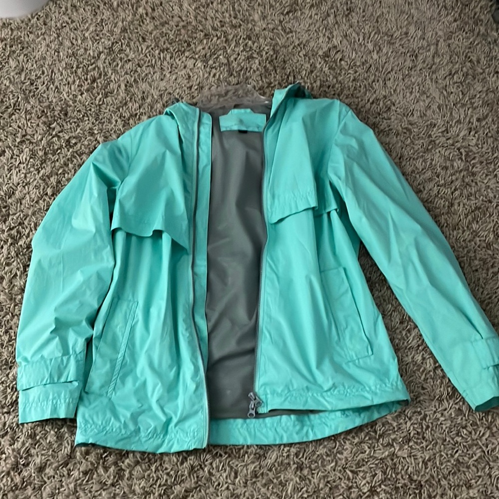 Teal rain jacket
